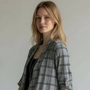 NWOT Gray Windowpane Cardigan Set